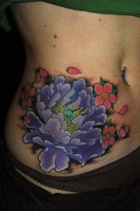 peony and cherry blossoms on hip